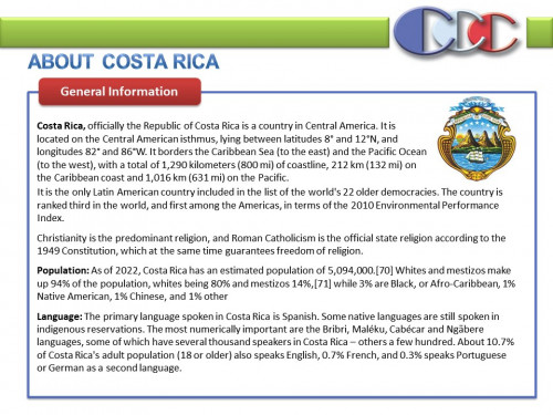 ABOUT COSTA RICA SLIDE. POWER POINT PRESENTATION COSTA RICA'S CALL CENTER